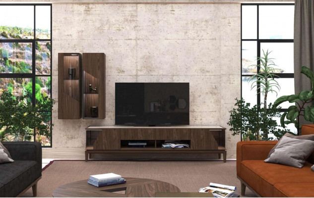 Living room furniture Wall unit Hanging shelves Sideboard Brown Luxury wooden furniture
