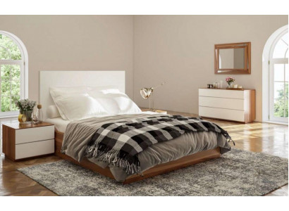 White -Brown Bedroom Set Luxury Wooden Furniture Bed Bedside tables Chest of drawers