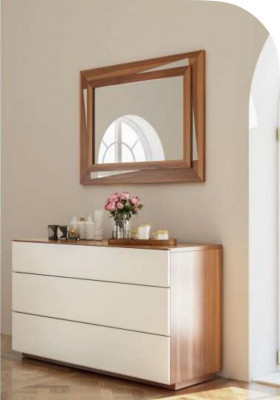 White -Brown Bedroom Set Luxury Wooden Furniture Bed Bedside tables Chest of drawers