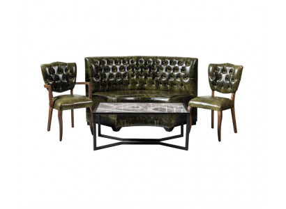 Chesterfield 2x Chairs Sofa 2 Seater Set 4 pcs. Sofa Stool Couch Bench seat Green