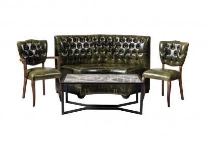 Chesterfield 2x Chairs Sofa 2 Seater Set 4 pcs. Sofa Stool Couch Bench seat Green