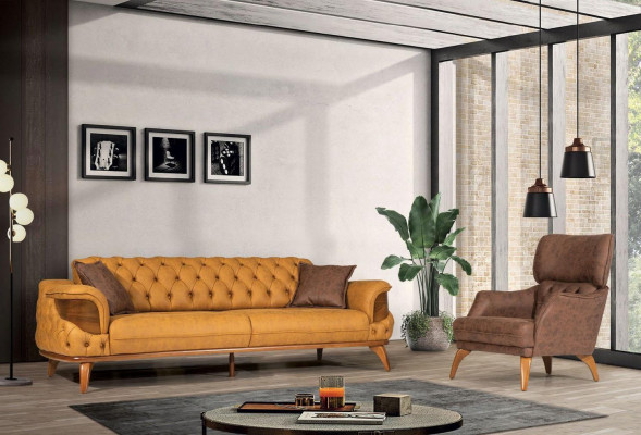 Three Seater Sofa Leather Couches Sofas Luxury Couch Chesterfield Western USA Yellow