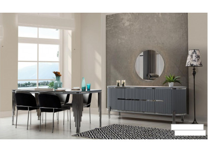 Dining room Set Luxury Dining table Chair Group Suite Wood Table Chest of drawers Set 6pcs.