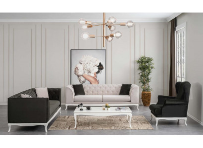 Complete e Chesterfield Couch Upholstered Sofa Set 3-Piece Fabric Sofa Black