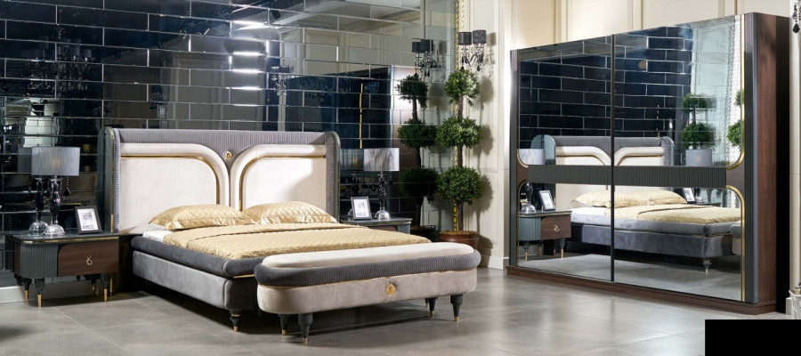 Suite Bedroom Bed Bedside table Wardrobe Stool Luxury Design 5pcs