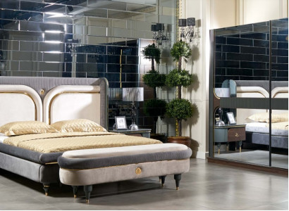 Suite Bedroom Bed Bedside table Wardrobe Stool Luxury Design 5pcs