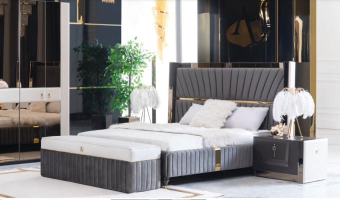 Bed frame Beds Wood Hotel Bed Frame Gray Furniture Bed Double Beds Modern