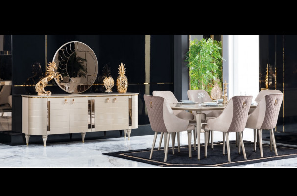 Complete Dining room Chests of drawers Table 6x Chairs Chest of drawers Mirror Set Suite new