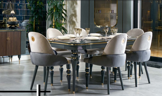 Dining room Set Ess Group Wood Table Tables Complete 7-piece Set Dining table 6x Chairs