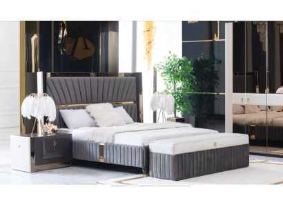 Luxury Bed 180x200cm with Wood Headboard and 2 Bedside Tables Italian Furniture new