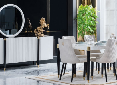 Dining table 6 Chairs Chest of drawers Mirror Complete's Dining room Suite 9pcs new Set