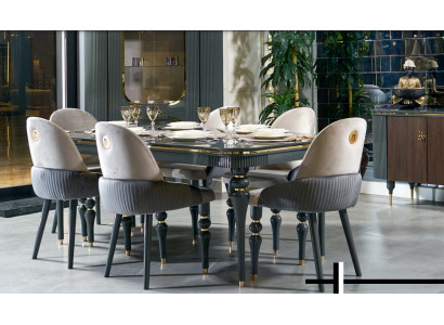 Dining room Suite Lehn Velvet Textile Chair 6x Chairs Group Set Living Wood Genuine
