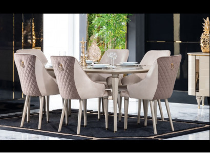 Kitchen Dining room Chairs 6x Chair Group Chairs Suite Wood Furniture Textile Fabric