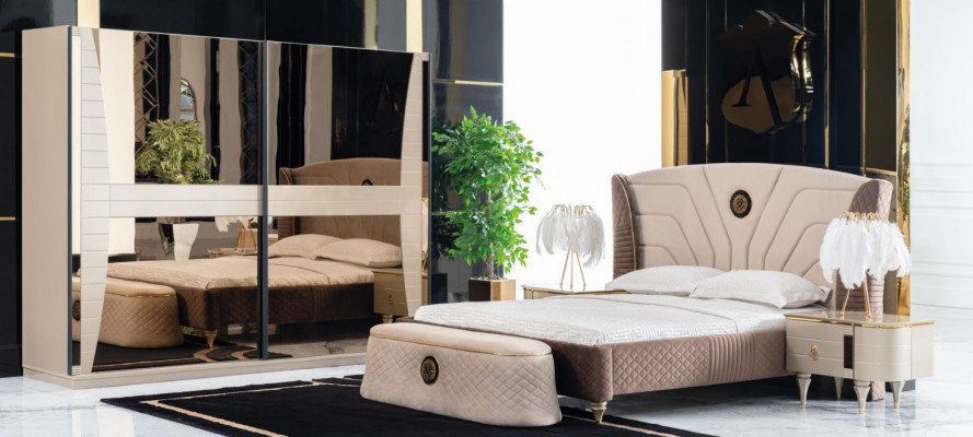 Luxury Set Bedroom Bed Bedside table Chest of drawers Stool Group Suite new 5-piece.