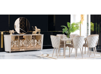 Dining room Set Group Suite Table new Dining table 6x Chairs Chest of drawers Mirror 9pcs
