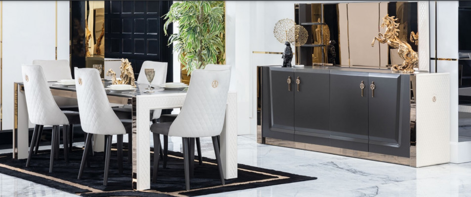 Dining room Suite Table 6x Chair Chest of drawers Mirror Italian Stil Group new