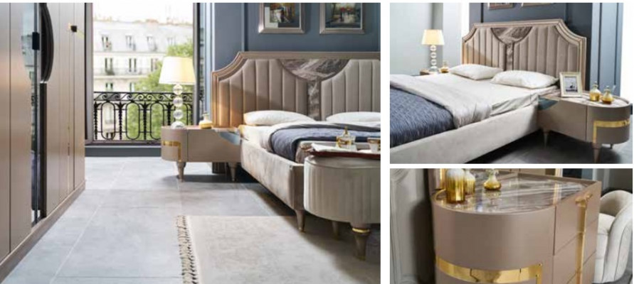 Furniture Modern Luxury Beds new Bed 2x Bedside table 3 pcs. Bedroom Set Design