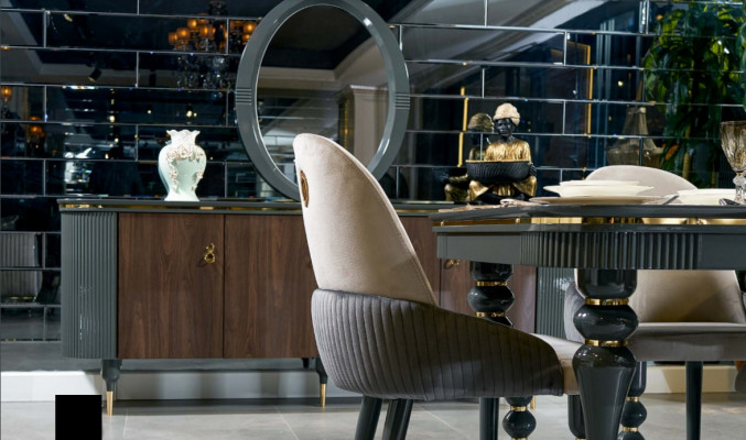 Dining room Suite Lehn Velvet Textile Chair 6x Chairs Group Set Living Wood Genuine