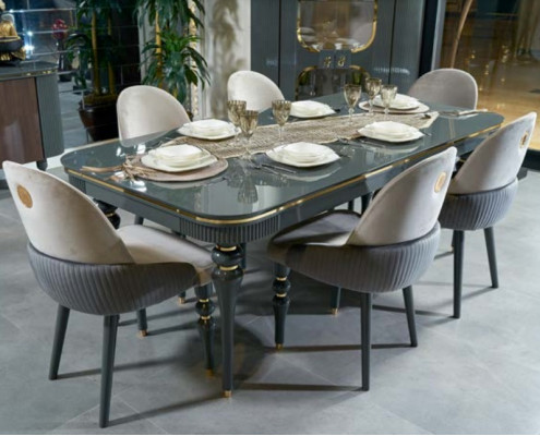 Dining room Suite Lehn Velvet Textile Chair 6x Chairs Group Set Living Wood Genuine