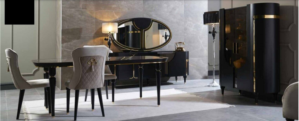 Table Set Suite Dining table 4 Chairs Luxury Style Furniture Chair Group Chest of drawers 8pcs