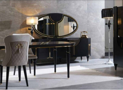Table Set Suite Dining table 4 Chairs Luxury Style Furniture Chair Group Chest of drawers 8pcs