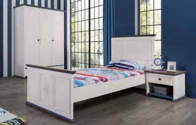 Bedroom Childrens room Set Modern Wardrobe Chest of drawers Table Wood White new 5pcs.