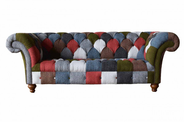 Chesterfield Couch 3 Seater Upholstery Seat Textile Fabric Multicolor Sofa