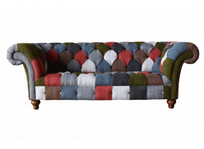 Chesterfield Couch 3 Seater Upholstery Seat Textile Fabric Multicolor Sofa