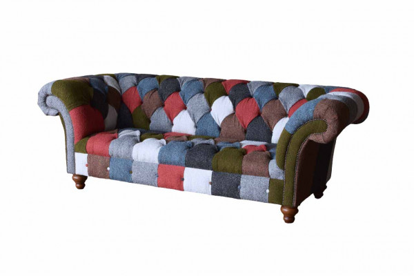 Chesterfield Couch 3 Seater Upholstery Seat Textile Fabric Multicolor Sofa