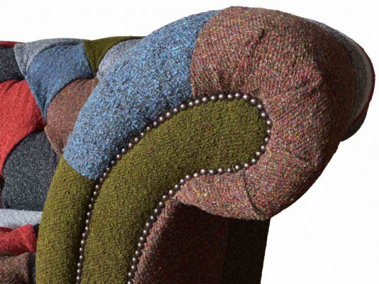 Chesterfield Couch 3 Seater Upholstery Seat Textile Fabric Multicolor Sofa