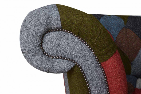 Chesterfield Couch 3 Seater Upholstery Seat Textile Fabric Multicolor Sofa