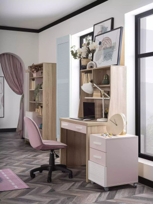 Group Childrens room Desk Bookshelves 4pcs Computer Wood Pink