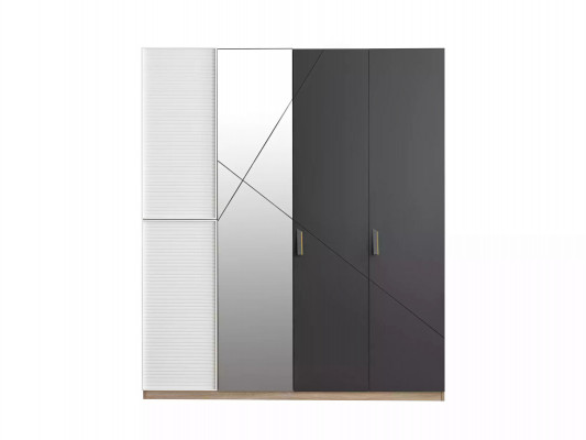 Wardrobe 4 Doors Moden Wardrobe Wood Gray Mirror Childrens room