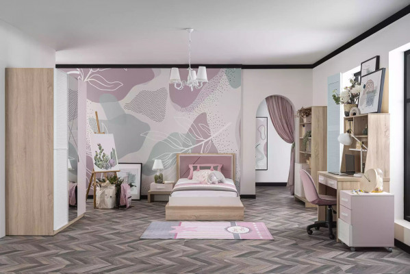 Modern children's room wardrobe three-door wooden furniture mirror cabinet