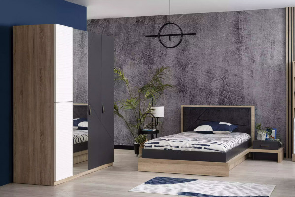 Wardrobe 4 Doors Moden Wardrobe Wood Gray Mirror Childrens room
