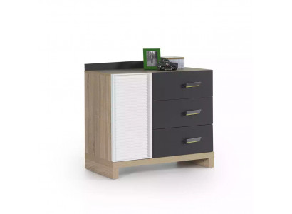 Children's Dresser Mirror Chest of drawers Wardrobe Children's Room Shelf Gray Wood Set