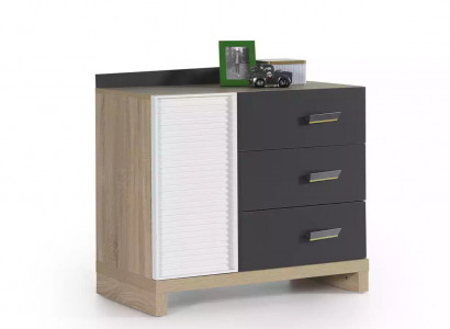 Children's Dresser Mirror Chest of drawers Wardrobe Children's Room Shelf Gray Wood Set