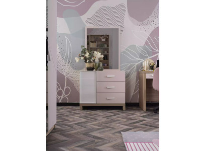 Chest of drawers with Mirror Children's furniture Wood Pink 2-piece Children's room Wardrobe