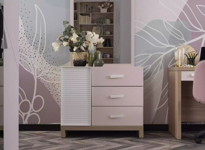 Chest of drawers with Mirror Children's furniture Wood Pink 2-piece Children's room Wardrobe