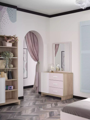 Chest of drawers with Mirror Children's furniture Wood Pink 2-piece Children's room Wardrobe
