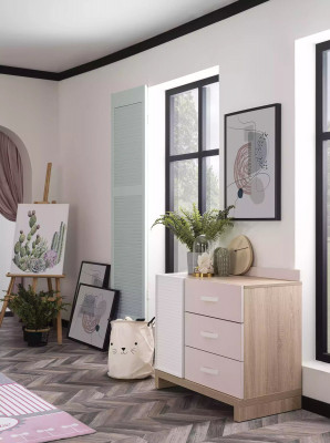 Chest of drawers with Mirror Children's furniture Wood Pink 2-piece Children's room Wardrobe