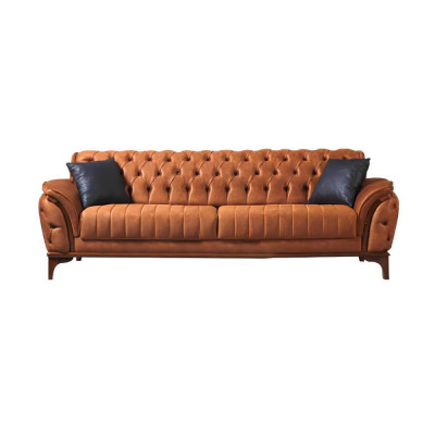 Orange-Black Chesterfield Suite Luxurious Three-Seater Armchair 2-piece