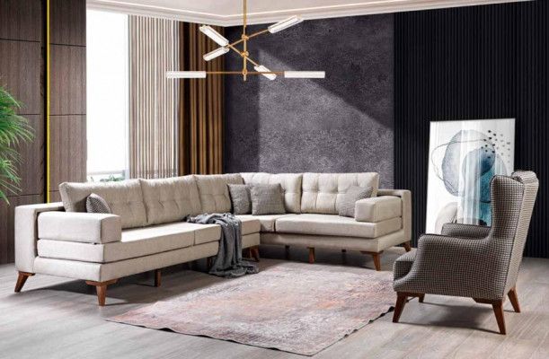 Checkered Armchair Upholstery 1-Seater Gray Living room Textile Armchair