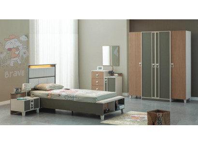 Modern Complete e Kinderfurniture Childrens bed Gray Wood Set 5-piece Bedside table