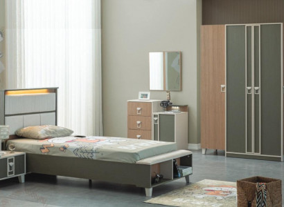 Modern Complete e Kinderfurniture Childrens bed Gray Wood Set 5-piece Bedside table