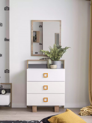Group Chest of drawers with Mirror Chests of drawers Wood White Children's room Wardrobe Set