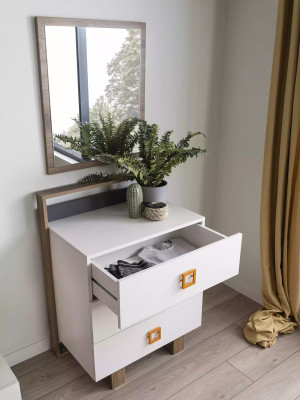 Group Chest of drawers with Mirror Chests of drawers Wood White Children's room Wardrobe Set
