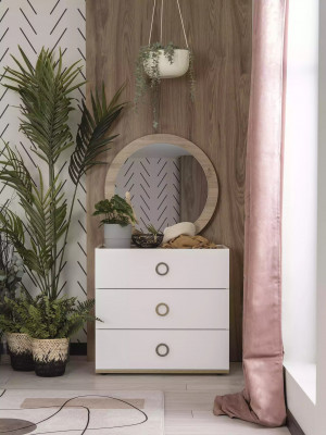 Group Chest of drawers with Mirror Chests of drawers Wood White Bedroom Wardrobe Set