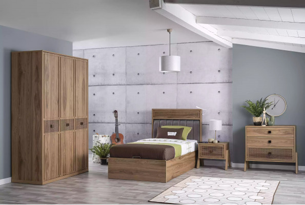 Bed with bed base bed frame childrens bed youth bed brown wood luxury