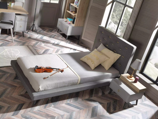 Bed frame e Bed frame Bed 120 cm Childrens bed Youth bed Fabric Grey